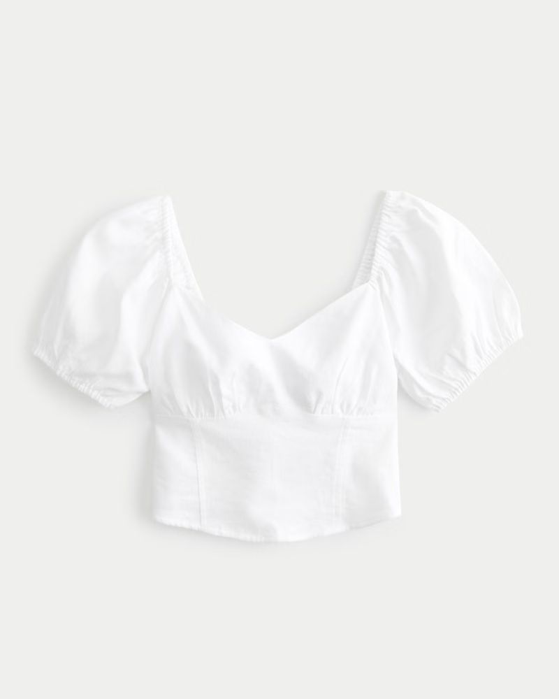Short-Sleeve Linen Blend Ruched Bust Top | Hollister (US)
