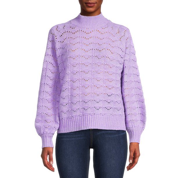 Time and Tru Women's Pointelle Lurex Crew Neck Sweater - Walmart.com | Walmart (US)