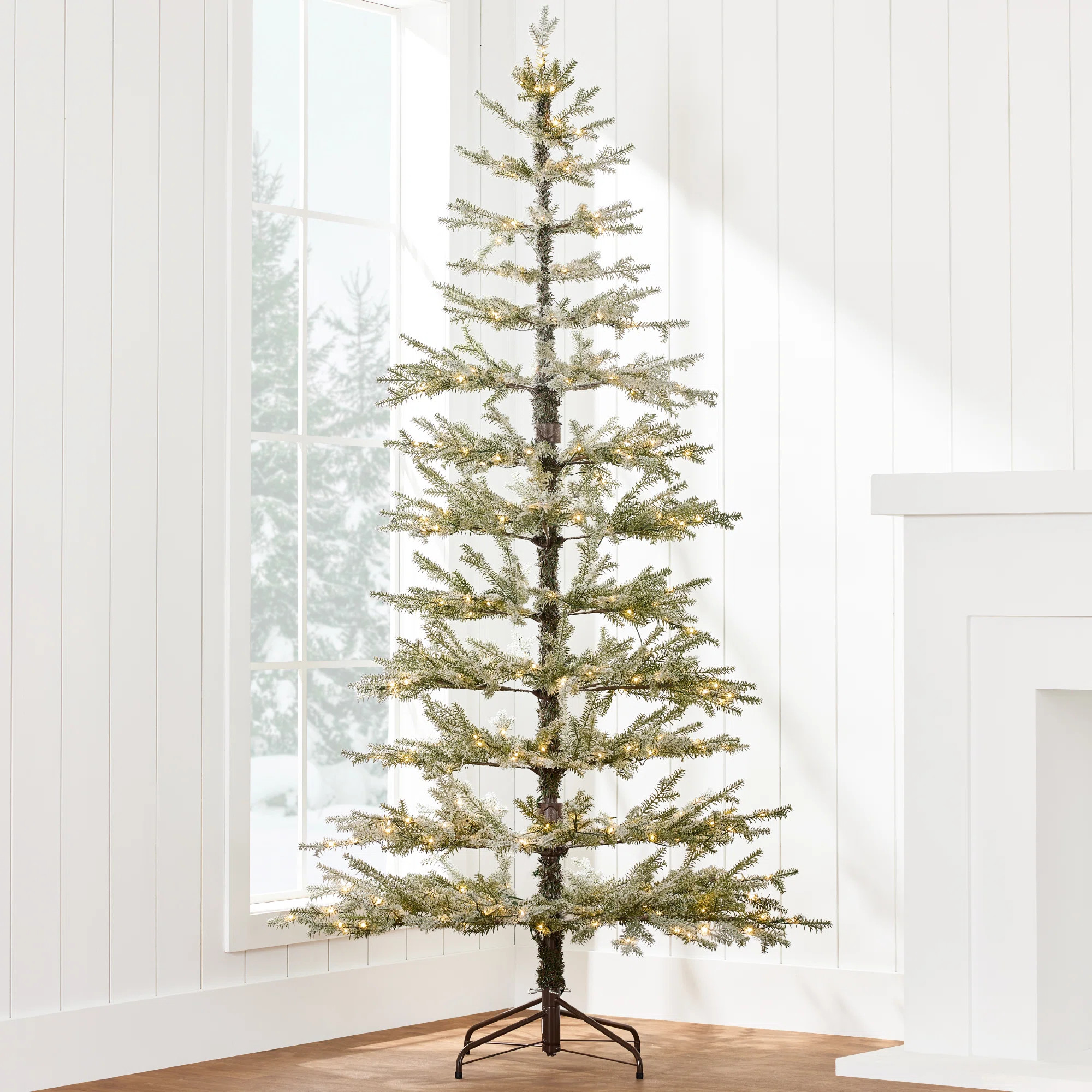 The Holiday Aisle® Pre-Lit Flocked Sparse Christmas Tree w/ 2-in-1 LEDs, Cordless Connection, Me... | Wayfair North America