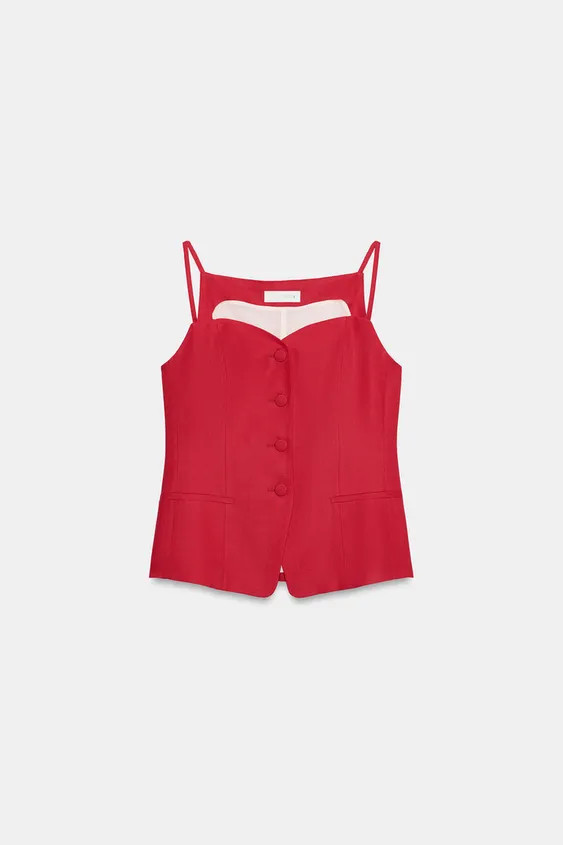 LINEN SWEETHEART NECK VEST | Zara US