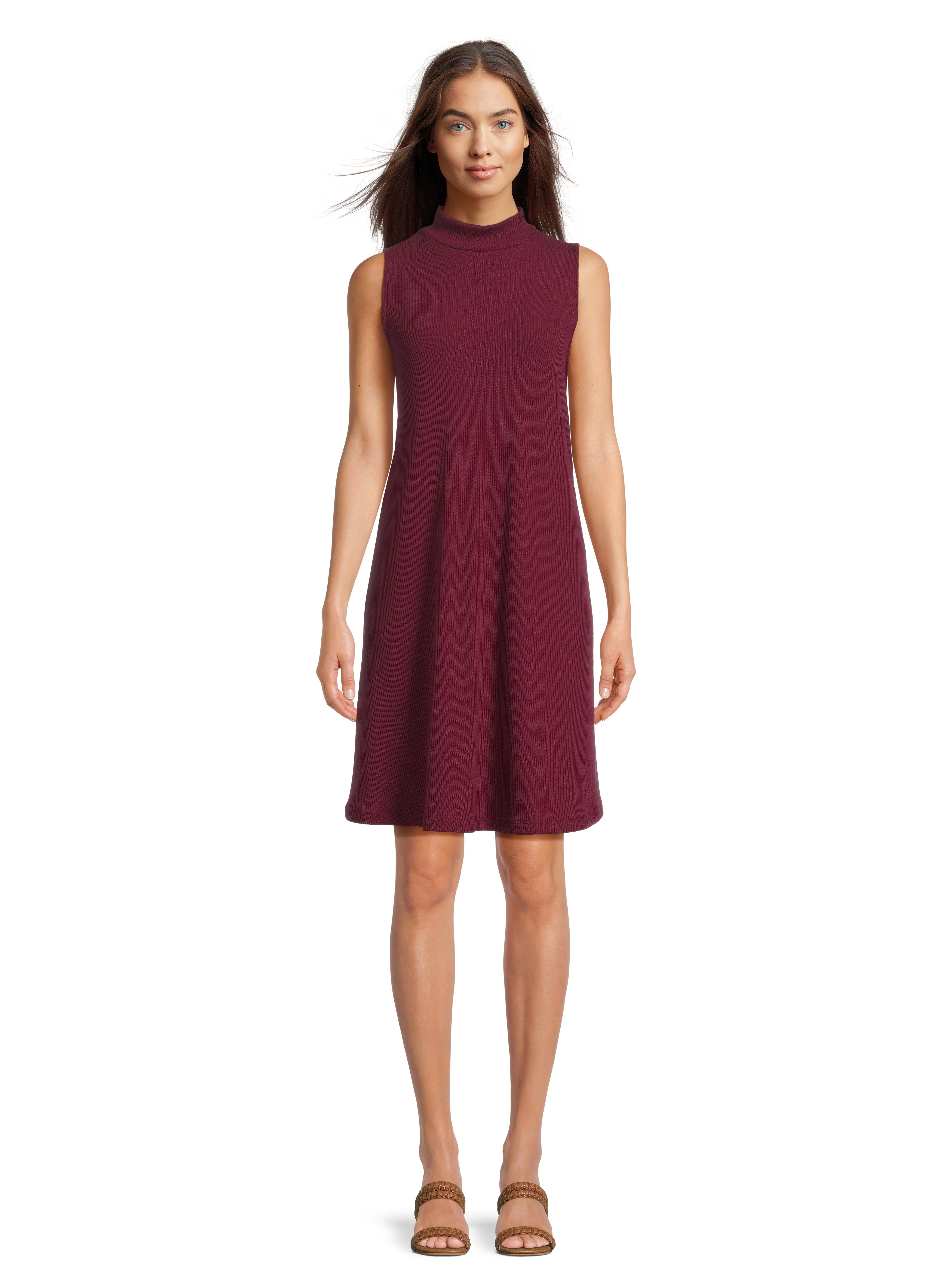 Time and Tru Women's Knit Swing Dress with Mock Neck, Sizes XS-XXXL | Walmart (US)