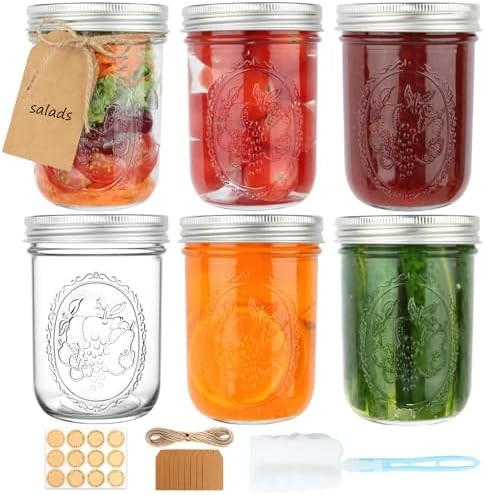 Wide Mouth Mason Jars 16 oz with Airtight Lids and Bands, 6 Pack Canning Jars, Clear Glass Pint J... | Amazon (US)