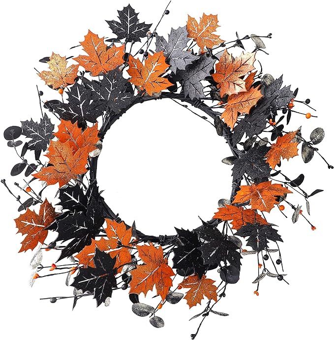 YNYLCHMX 18" Halloween Wreaths for Front Door, Halloween Door Wreath, Fall Autumn Farmhouse Wreat... | Amazon (US)