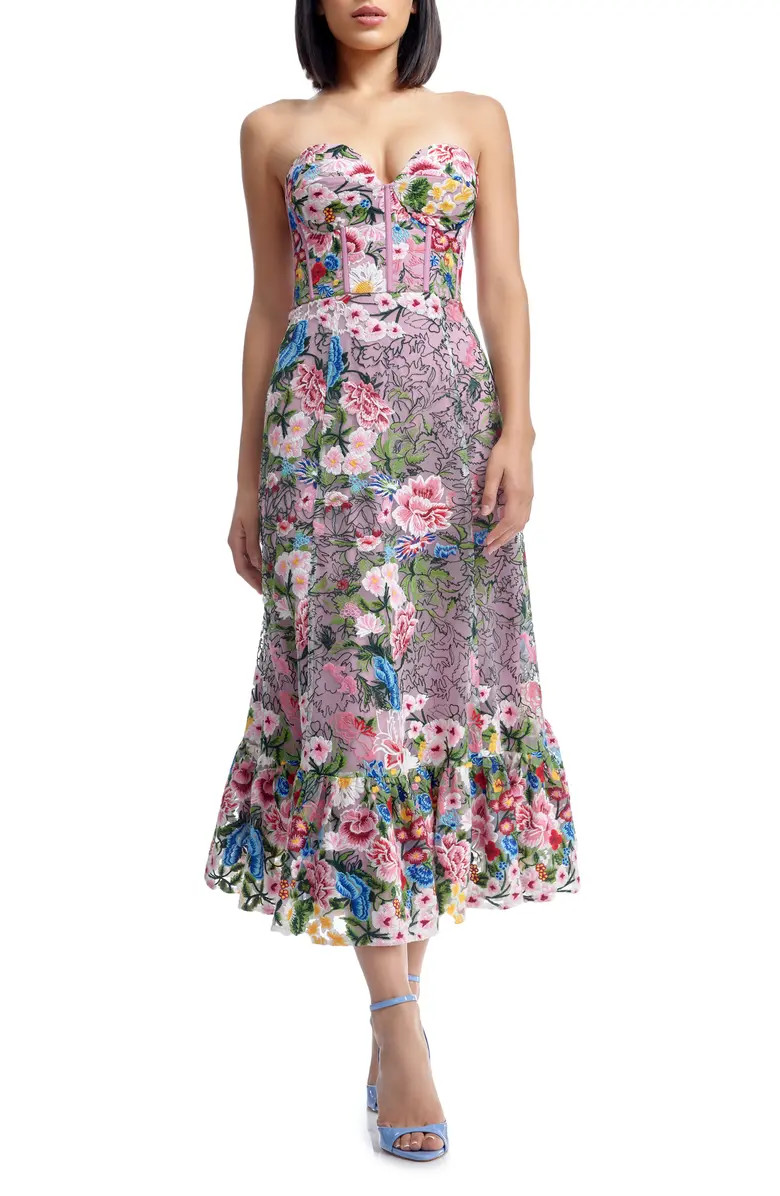Carina Floral Embroidered Cocktail Midi Dress | Nordstrom