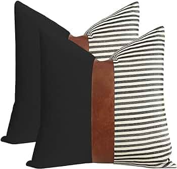 cygnus 20x20 Pillow Covers Set of 2 Farmhouse Decor Stripe Patchwork Linen Throw Pillow Covers Mo... | Amazon (US)