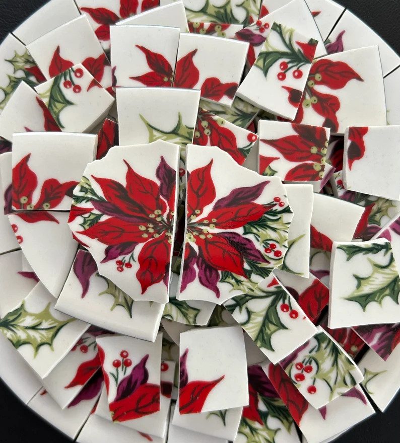 Christmas Mosaic, Mosaic Tile Pieces, Broken China Plates, DIY Mosaic Supplies, Ceramic Pieces, C... | Etsy (US)