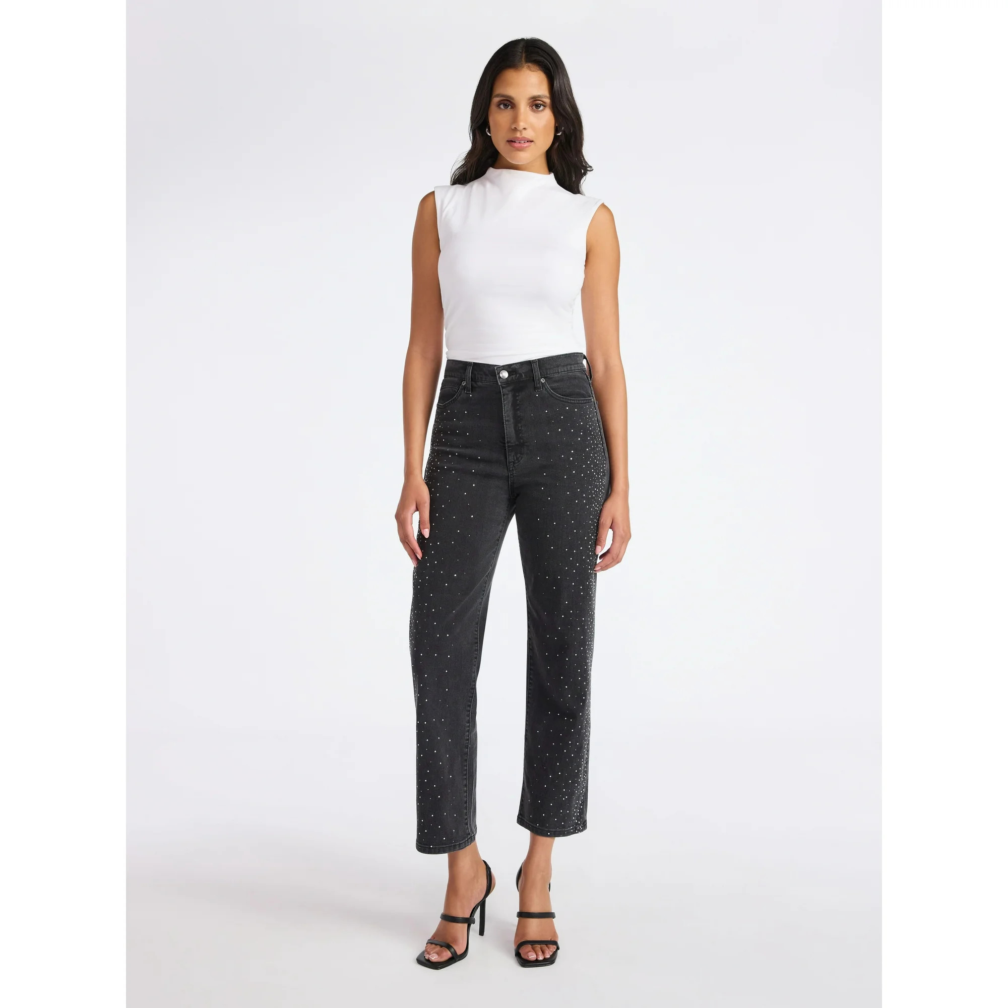 Sofia by Sofia Vergara Women's and Women's Plus Size Lana Embellished Relaxed Straight Cropped Hi... | Walmart (US)