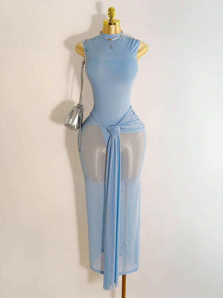 Mistrie Women's Sexy Mesh Sheer Sleeveless Dress | SHEIN