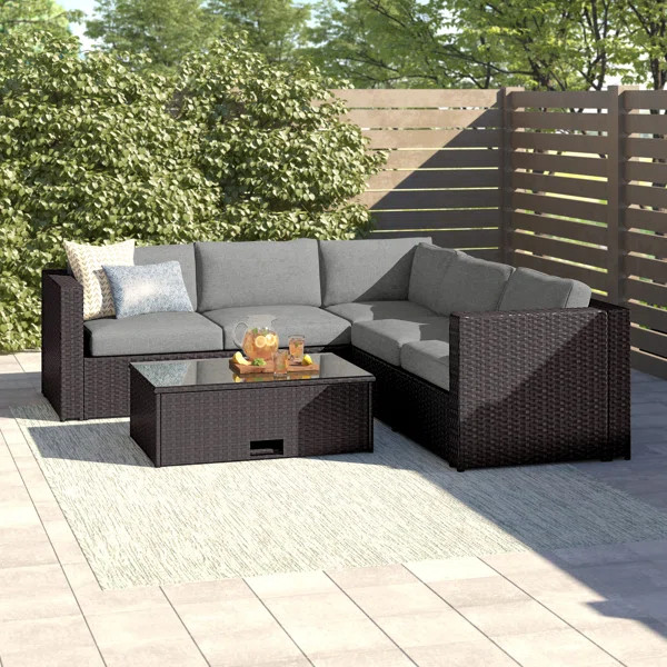 Cotswald Wicker/Rattan 5 - Person Seating Group with Cushions | Wayfair North America