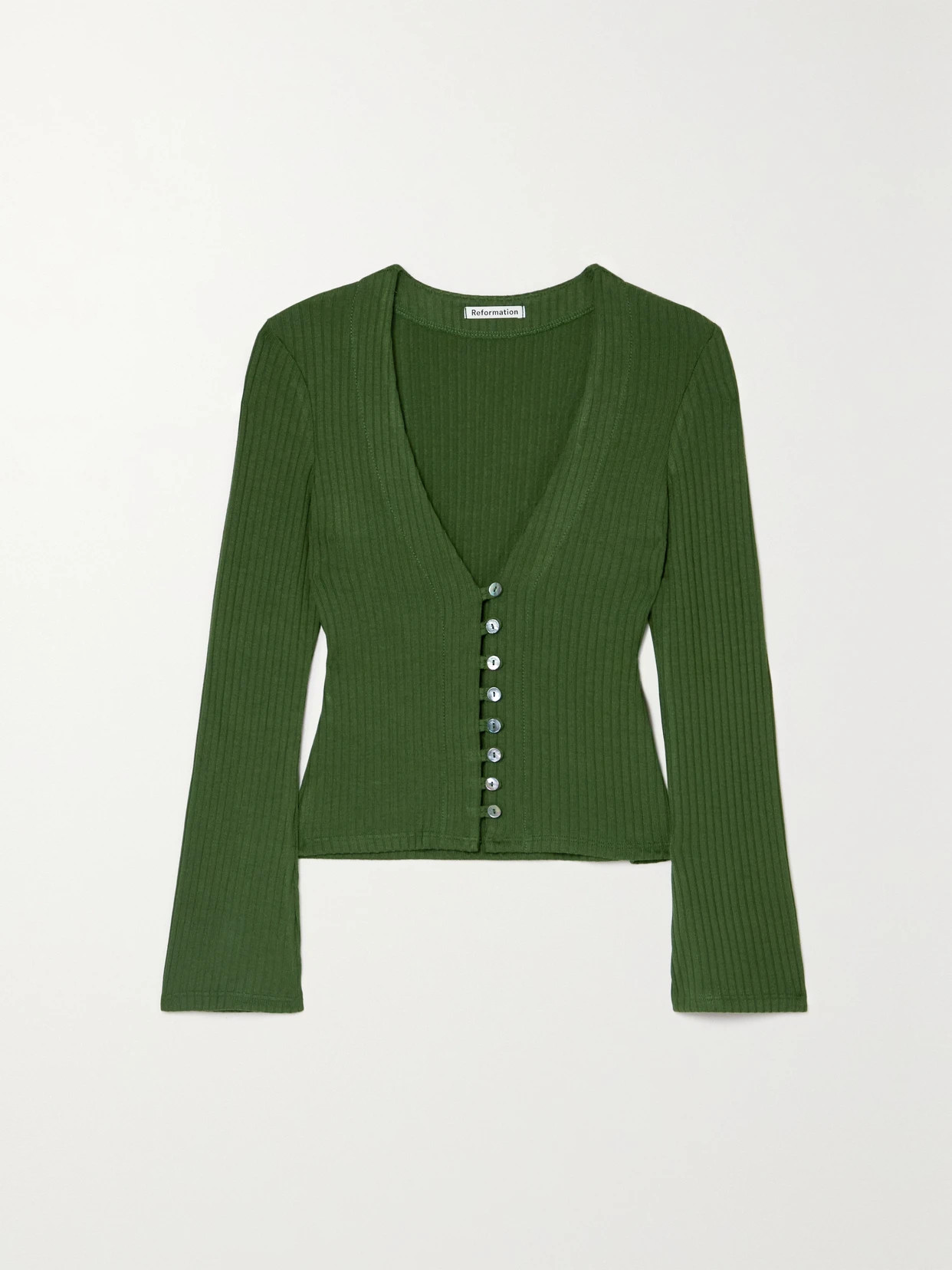 Reformation - Gellar Ribbed Stretch-tencel Lyocell Top - Green | NET-A-PORTER (US)