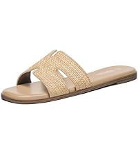 Amazon.com | Rihero Women's Dressy Flat Sandals Comfortable Slip On Leather Slide Raffia Sandals ... | Amazon (US)