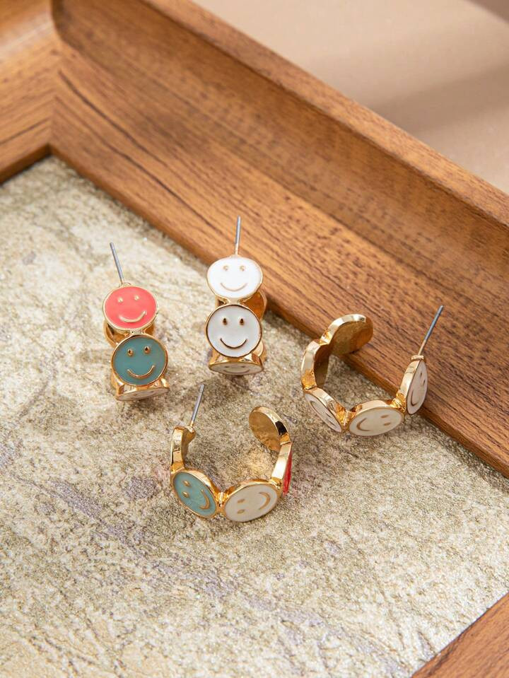 1pair Women's Fashionable Personality Trendy Sweet Smiling Face Hoop Earrings | SHEIN USA | SHEIN