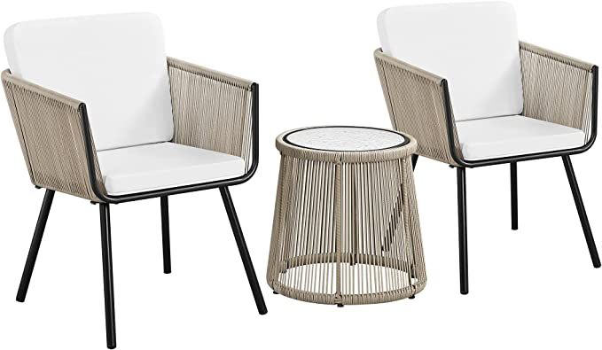 Topeakmart 3 Piece Patio Bistro Set, Outdoor All-Weather Conversation Bistro Set w/ 2 Wide Ergono... | Amazon (US)