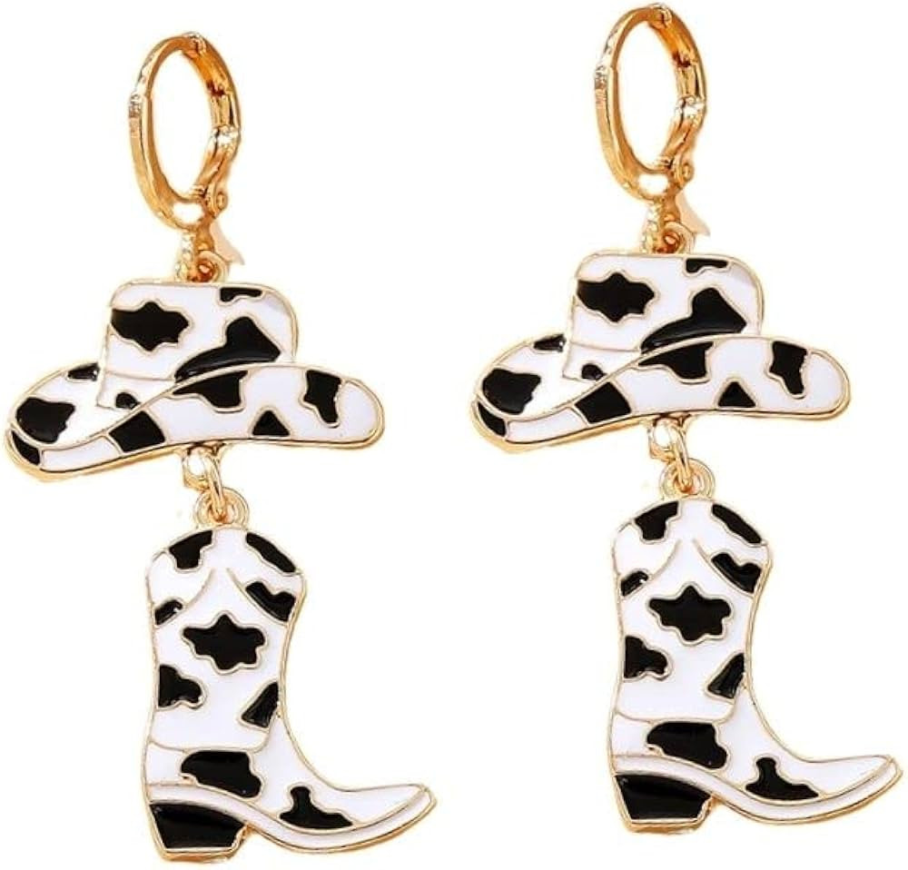 Cute Cowboy Boot Earrings Cowboy Hat Texas Boots Earring Cow Print Pink Cowgirl Western Dangle Dr... | Amazon (US)