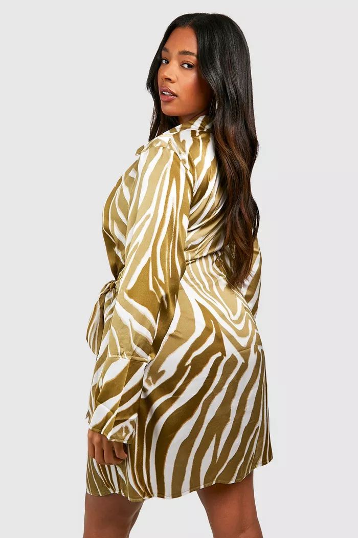 Plus Zebra Print Wrap Shirt Dress | boohoo (US & Canada)