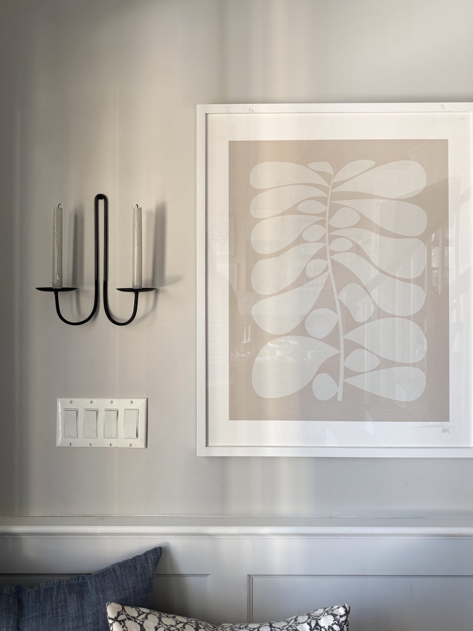 This wall moment is such a beautiful mix of simple, timeless details. The modern candle sconces paired with the oversized abstract artwork create a clean, elevated look while still keeping the space warm and inviting.

wall sconces, abstract wall art, living room decor, modern home decor, gallery wall ideas, neutral home decor, statement artwork, candle sconces, classic interiors, coastal home style, wall decor ideas, girlonthehudson

#LTKSeasonal #LTKHome #LTKdayinmylife