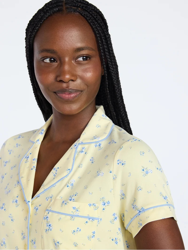 Joyspun Women's Dreamy Soft Collection Notch Collar Top and Shorts Pajama Set, 2-Piece, Sizes XS-... | Walmart (US)