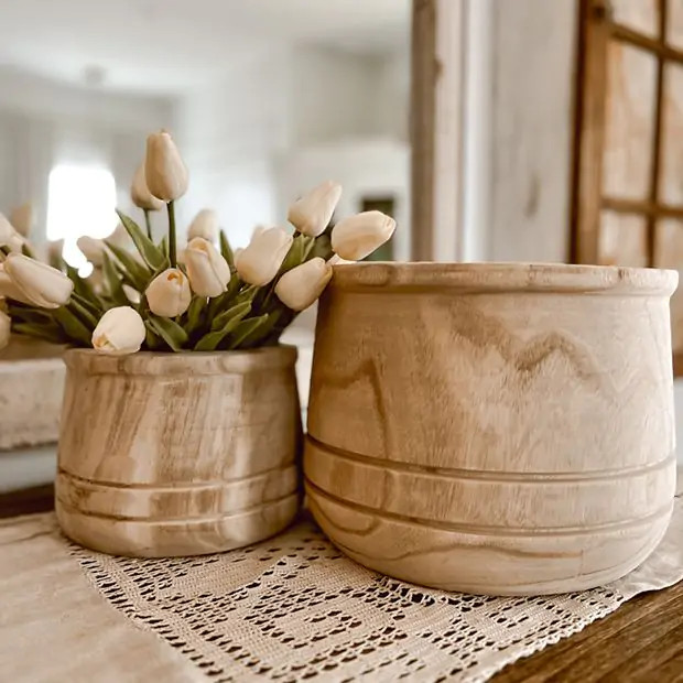 Carved Lines Wood Planter Set of 2 | Antique Farm House