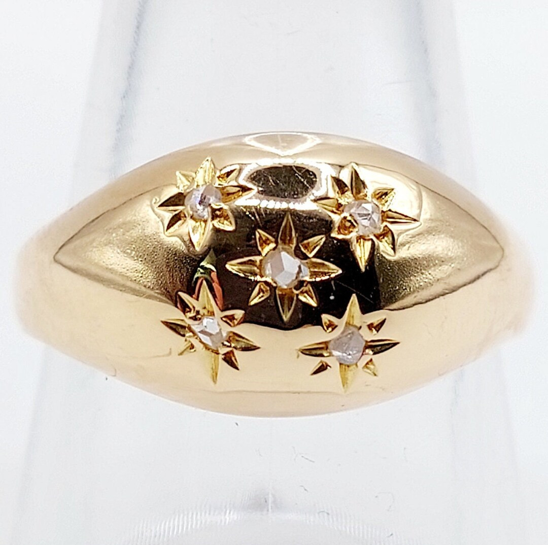 French Bombé Domed Ring 18k Rose Gold Set With Rose Cut Diamonds in a Star Setting circa 1950 Ar... | Etsy (US)