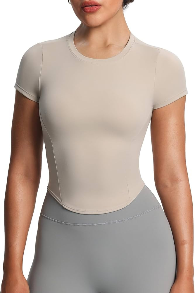 Aoxjox Women's Short Sleeve T-Shirts GEO Baby Tee Workout Gym Yoga Crop Top | Amazon (US)