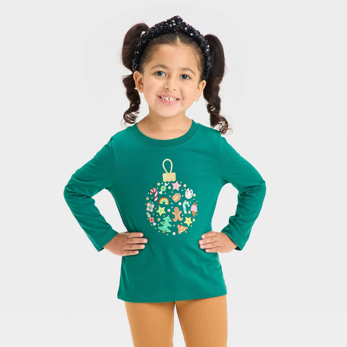 Toddler Girls' Christmas Ornament Long Sleeve Graphic T-Shirt - Cat & Jack™ Dark Green 5T | Target