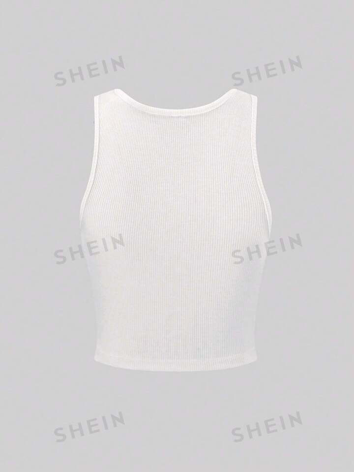 SHEIN EZwear Women's Knitted Tank Top With 8-Ball Print And Ribbed Hem | SHEIN
