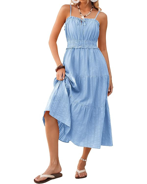 Kate Kasin Women Summer Casual Midi Dresses 2026, Spaghetti Strap Sleeveless Elastic Waist Sundre... | Amazon (US)
