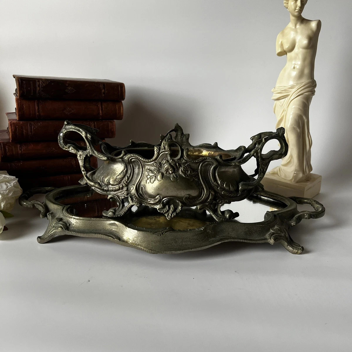 Antique Gilded Spelter French Art Nouveau Planter Jardiniere With Mirror Tray  | eBay | eBay US