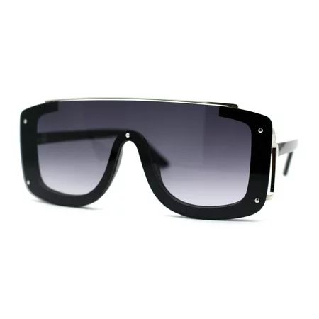 Womens Semi Rimless Flat Top Thick Plastic Shield Sunglasses Black Silver Smoke | Walmart (US)