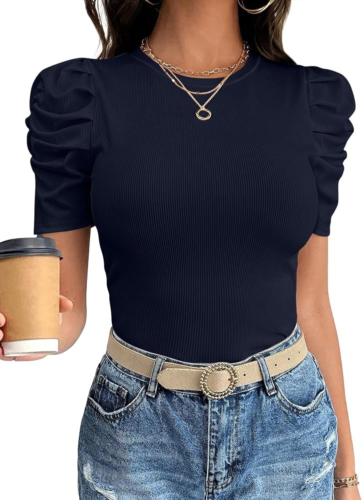 ANRABESS Women Puff Short Sleeve Tops 2026 Summer T-Shirts | Amazon (US)