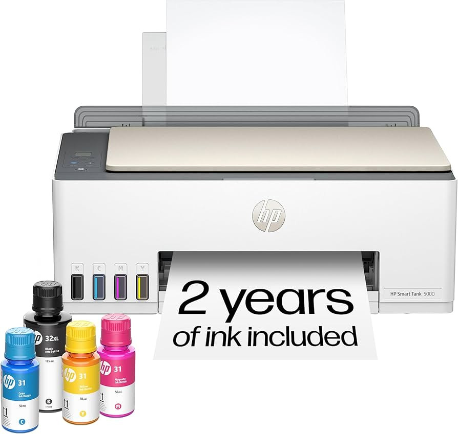 HP Smart Tank 5000 Wireless All-in-One Ink Tank Printer, Scanner, Copier with 2 Years of Ink Incl... | Amazon (US)