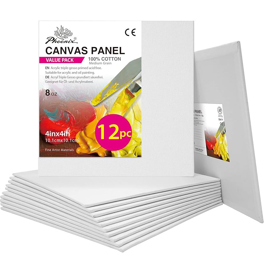 PHOENIX Small Painting Canvas Panels 4x4 Inch, 12 Value Pack - 8 Oz Triple Primed 100% Cotton Aci... | Amazon (US)