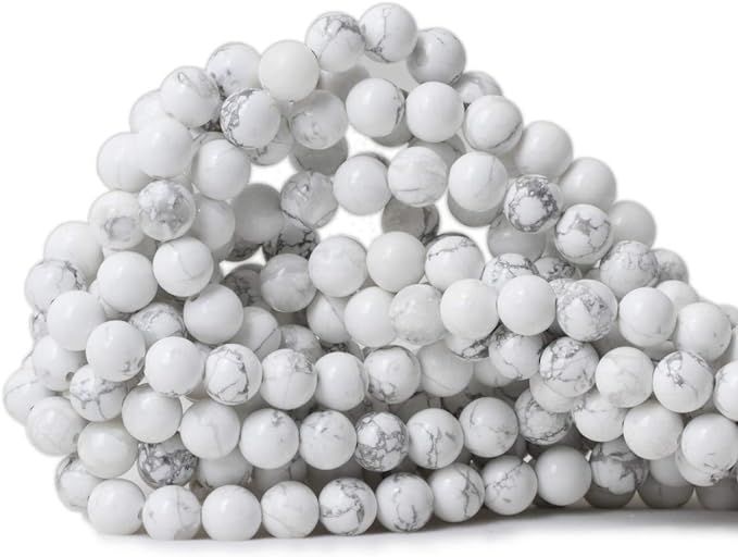 Qiwan 45PCS 8mm Gorgeous Natural White Howlite Round Beads Gemstone Loose Beads for Jewelry Makin... | Amazon (US)