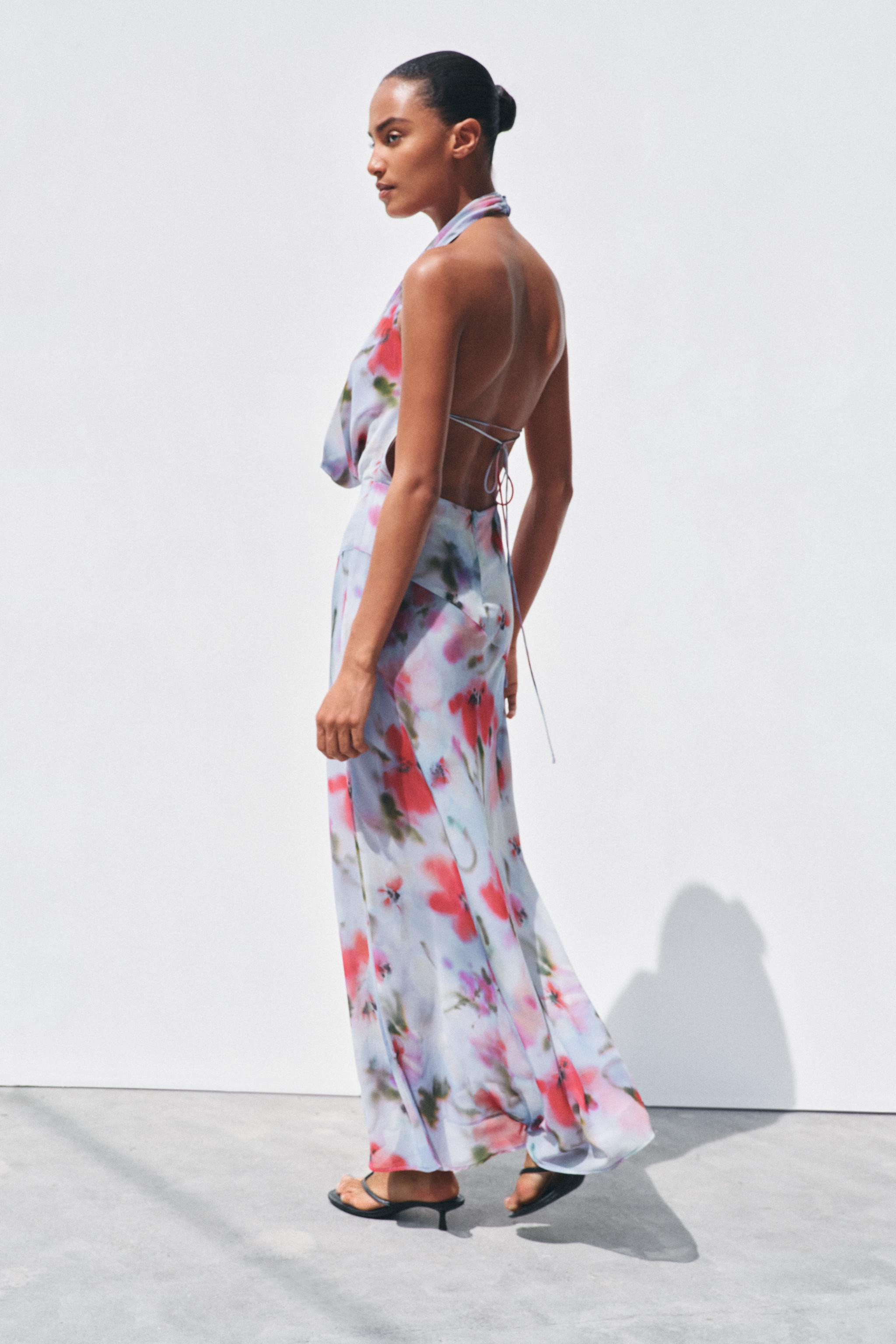 PRINTED MIDI HALTER DRESS | Zara US