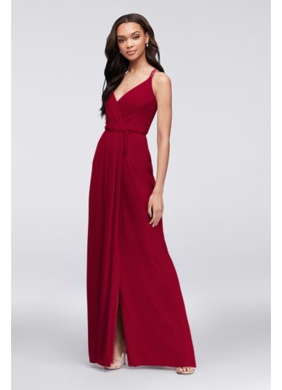 Double-Strap Long Georgette Bridesmaid Wrap Dress
    
    
        David's Bridal
       F19755 | Davids Bridal