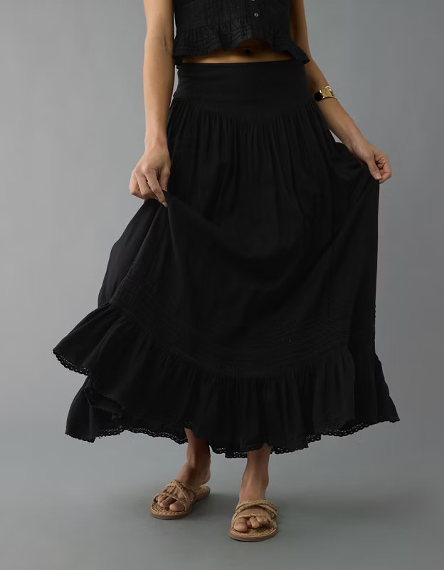 AE High-Waisted Ruffle Maxi Skirt | American Eagle Outfitters (US & CA)