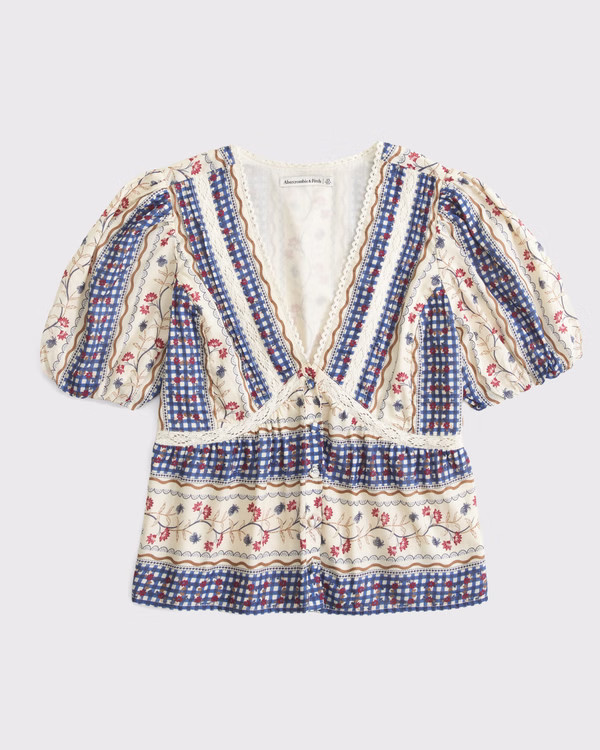 Puff Sleeve Button-Through Top | Abercrombie & Fitch (US)