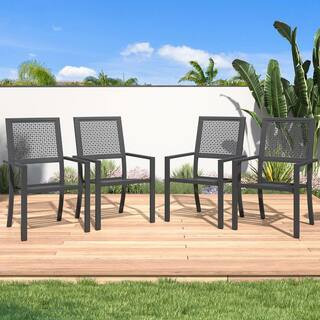 Outdoor Patio Stackable Arm Metal Dining Chairs, Set of 4 | The Home Depot
