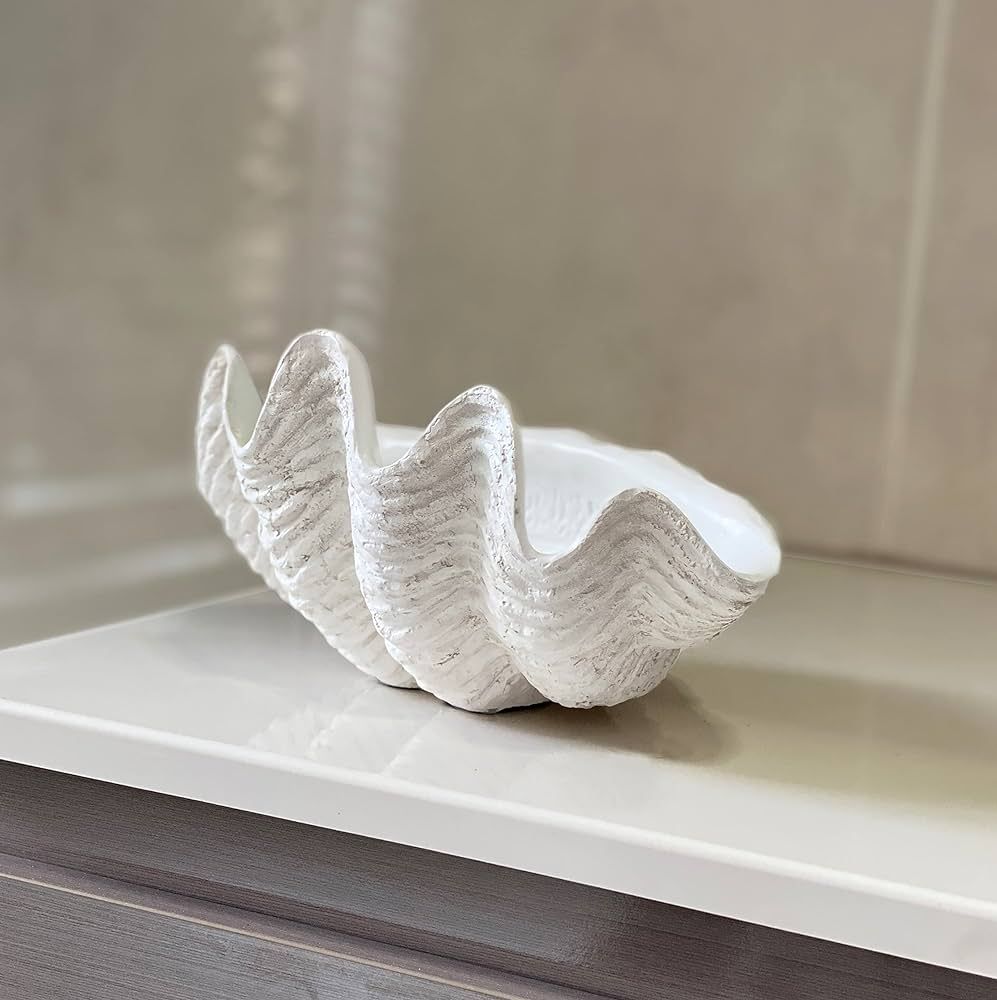 Huey House Clam Shell Sculpture - Handcrafted Small White Resin Replica - Seashell for Home Decor... | Amazon (US)