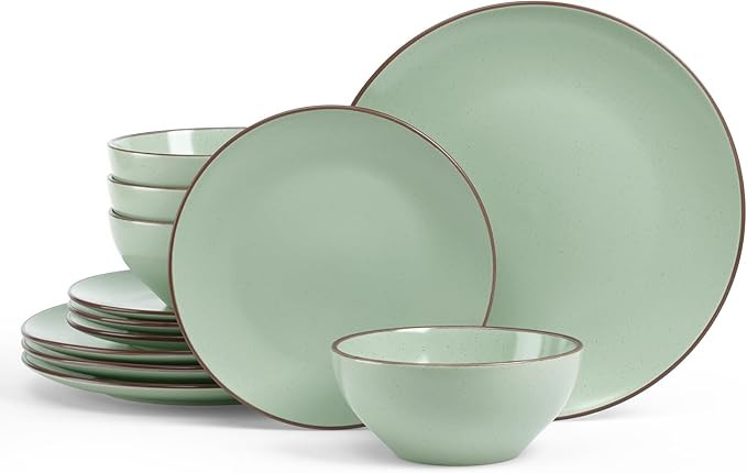 Famiware Venus Plates and Bowls Sets, 12 Pieces Stoneware Speckled Dinnerware Sets, Dishes Set fo... | Amazon (US)