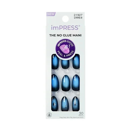 KISS imPRESS Press On Nails Almond ‘Lovesome’ Blue Medium 30 Count | Walmart (US)