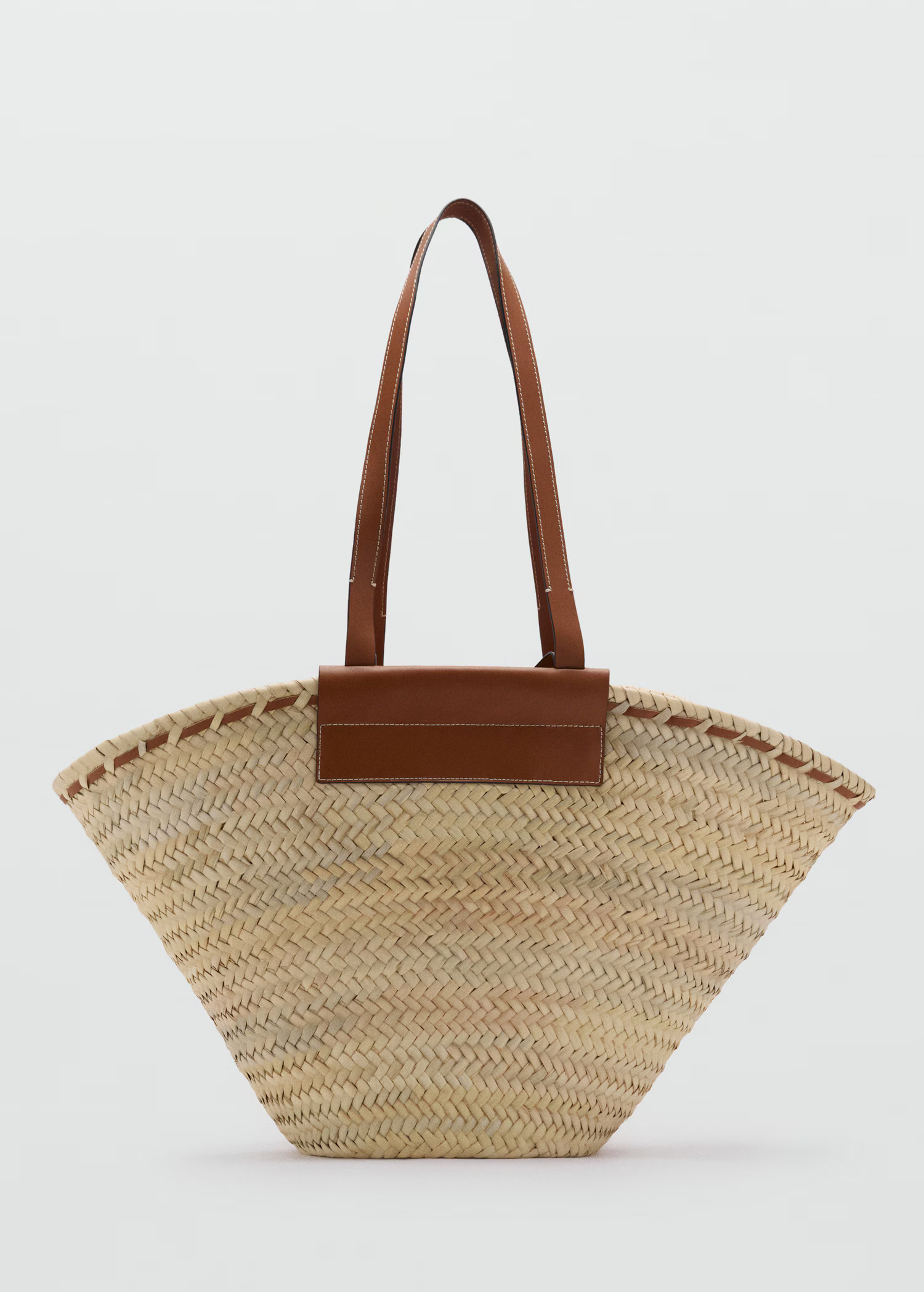 Large natural fiber basket with leather handle - Women | MANGO USA | Mango (US/MX/AU)