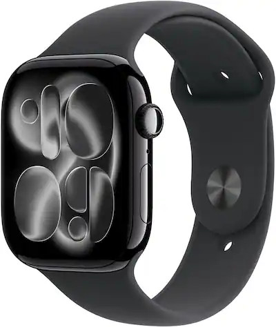 Apple Watch Series 11 (GPS) 46mm Jet Black Aluminum Case with Black Sport Band - M/L - Jet Black - (2025) | Best Buy U.S.