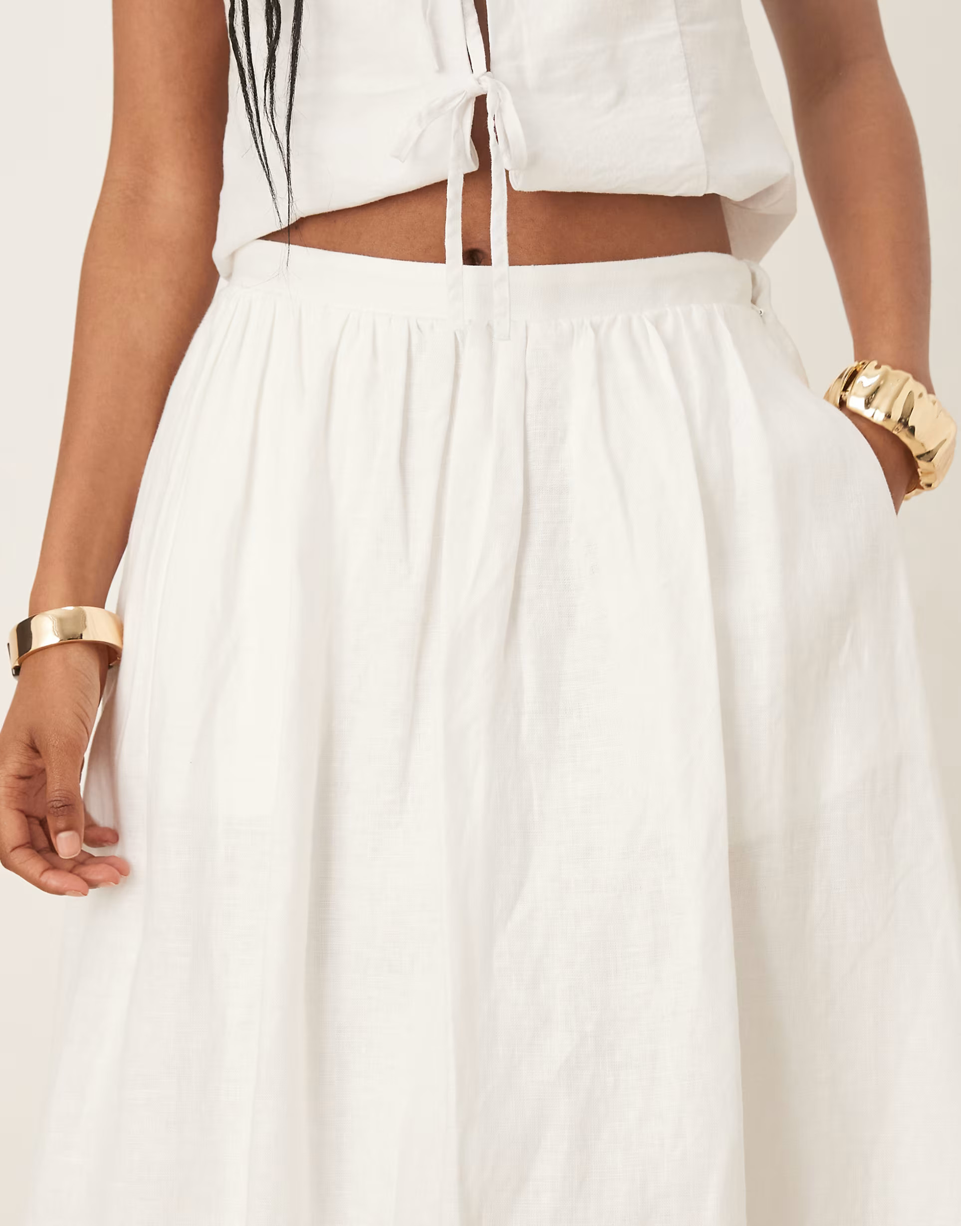 Mango linen elasticated maxi skirt in white | ASOS (Global)