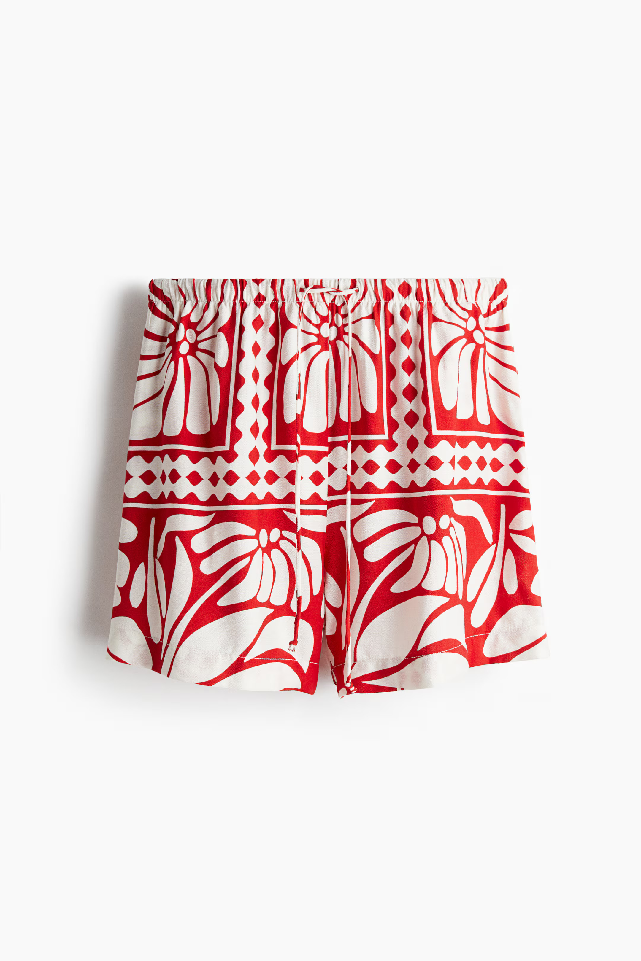 Drawstring shorts - Bright red/Patterned - Ladies | H&M GB | H&M (UK, MY, IN, SG, PH, TW, HK)