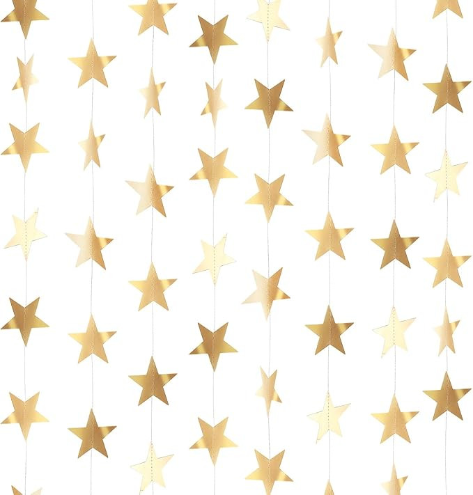 Patelai Glitter Star Garland Banner New Years Decor 130 Feet Star Hanging Banner Twinkle Backdrop... | Amazon (US)