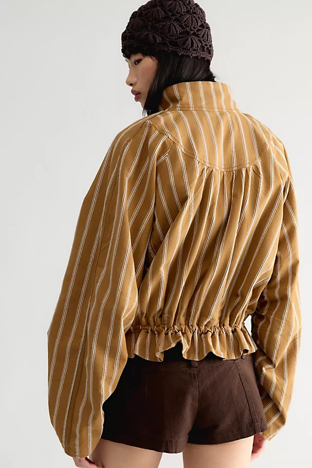 Devon Striped Balloon Funnel-Neck Jacket | Free People (Global - UK&FR Excluded)