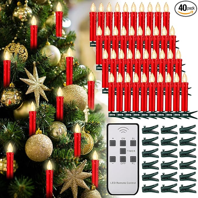 Retisee 40 Pcs Christmas LED Window Candles with Remote Control and Tree Clips Christmas Candles ... | Amazon (US)