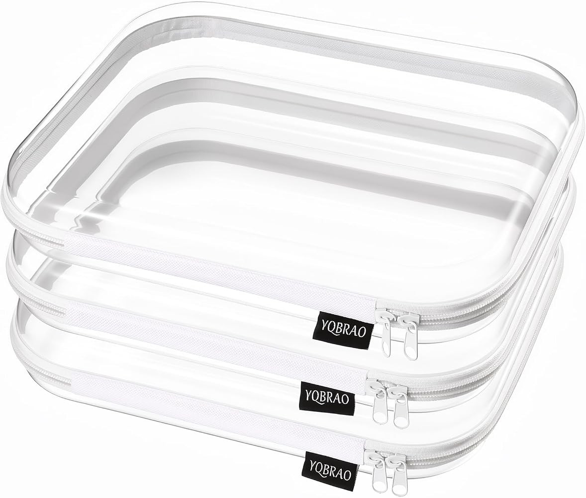 YQBRAO Clear Hard Shell Zipper Cases, 3 Large Travel Organizers, White | Amazon (US)