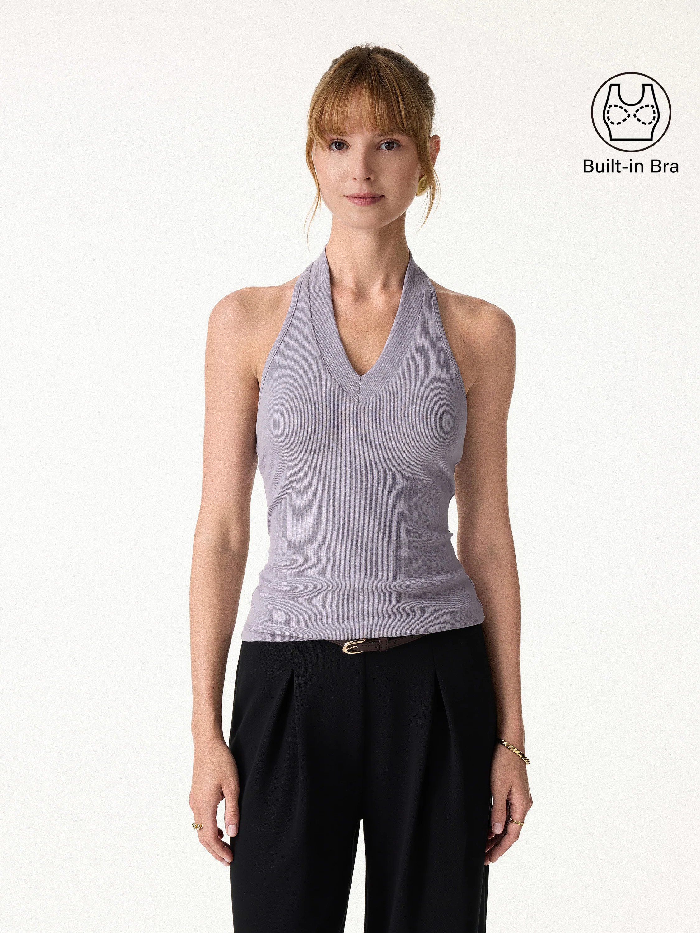 Plantive Halter Neck Open Back Bra Tank - Glossy Grape / S | OGLmove